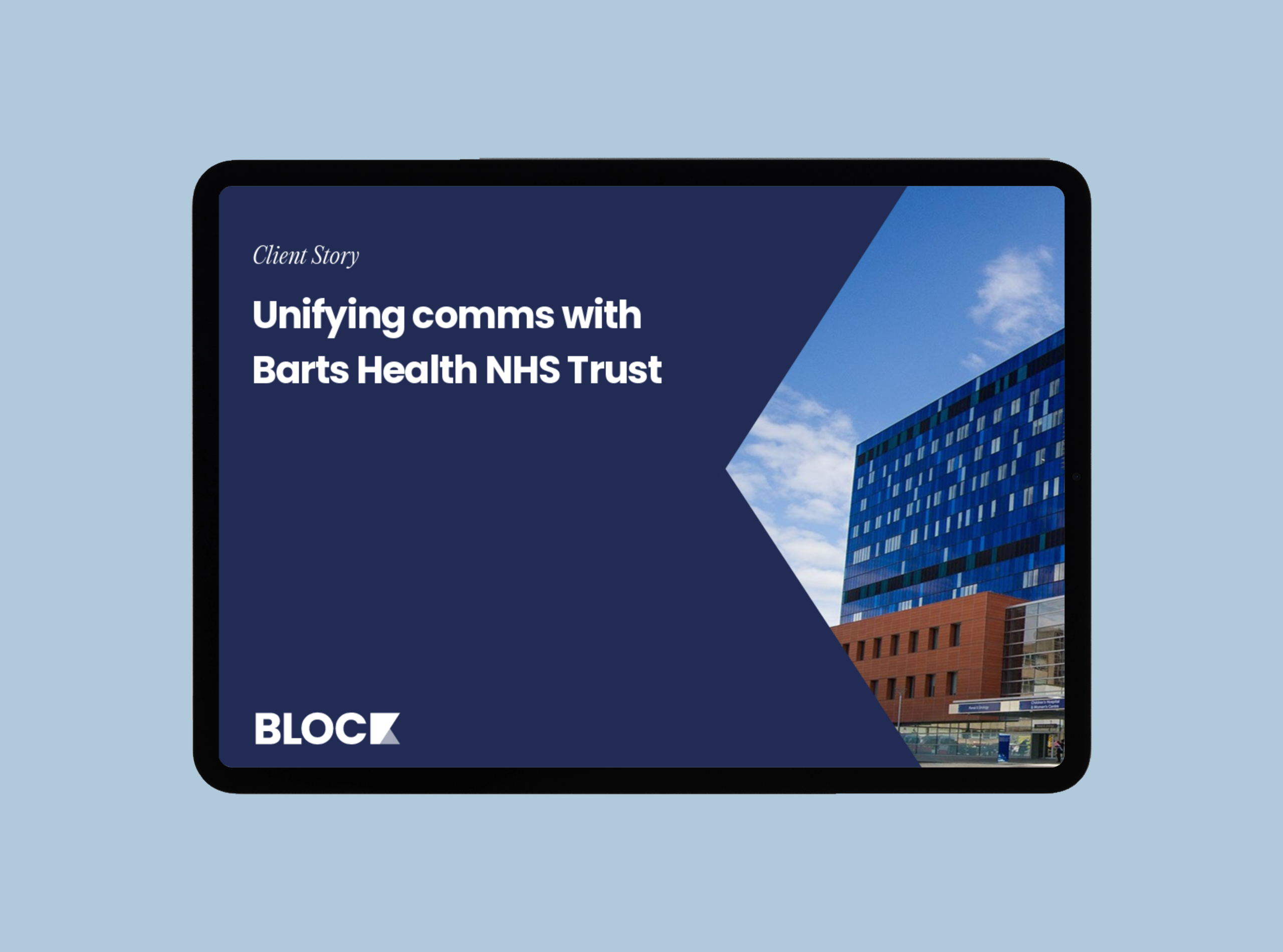 Ipad mockup of Barts Health NHS Trust collaboration client story