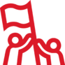 red people holding flag icon